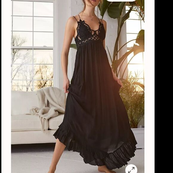 NWT- Free People One Adella Maxi Slip Dress Black Small - Picture 1 of 16